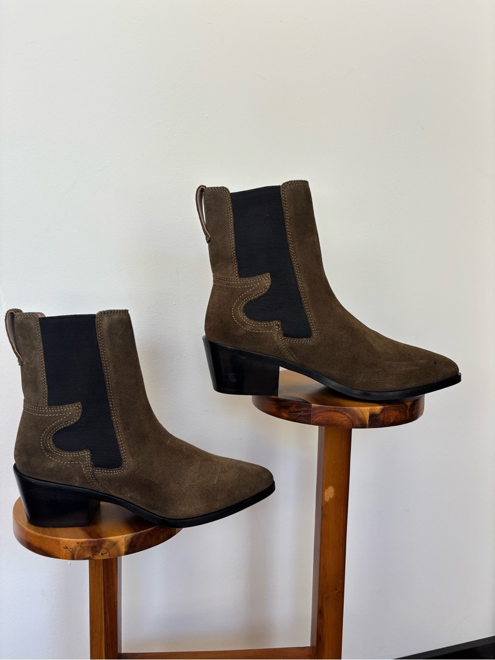 AllSaints Kara Khaki Suede Western Chelsea Ankle Boots Size 6 NWOB